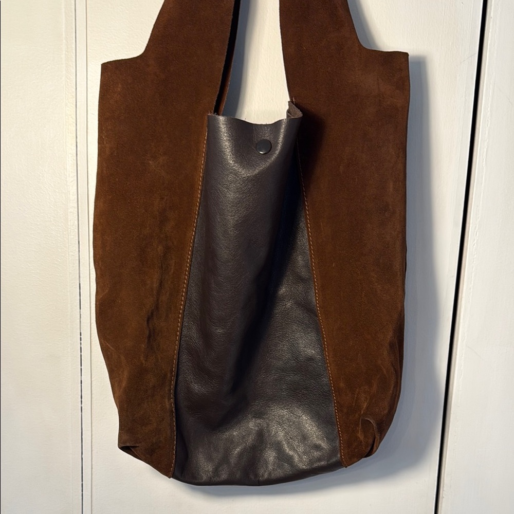 Brown Leather and Suede Tote Bag